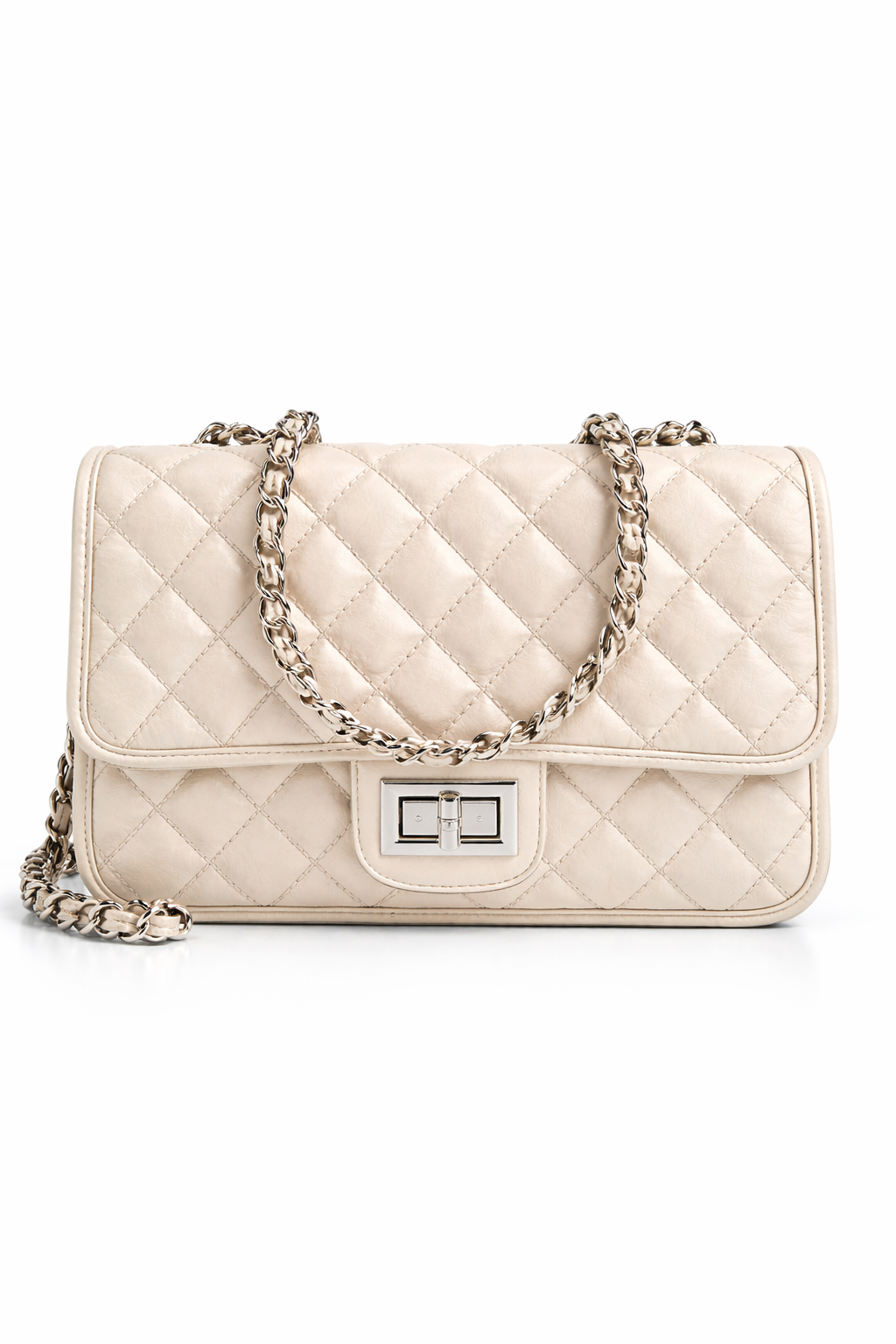 Ivory Quilted Chain Shoulder Bag