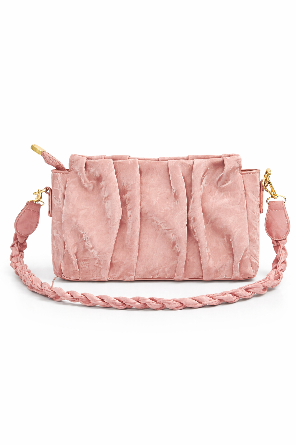 Blush Pink Velvet Pleated Shoulder Bag