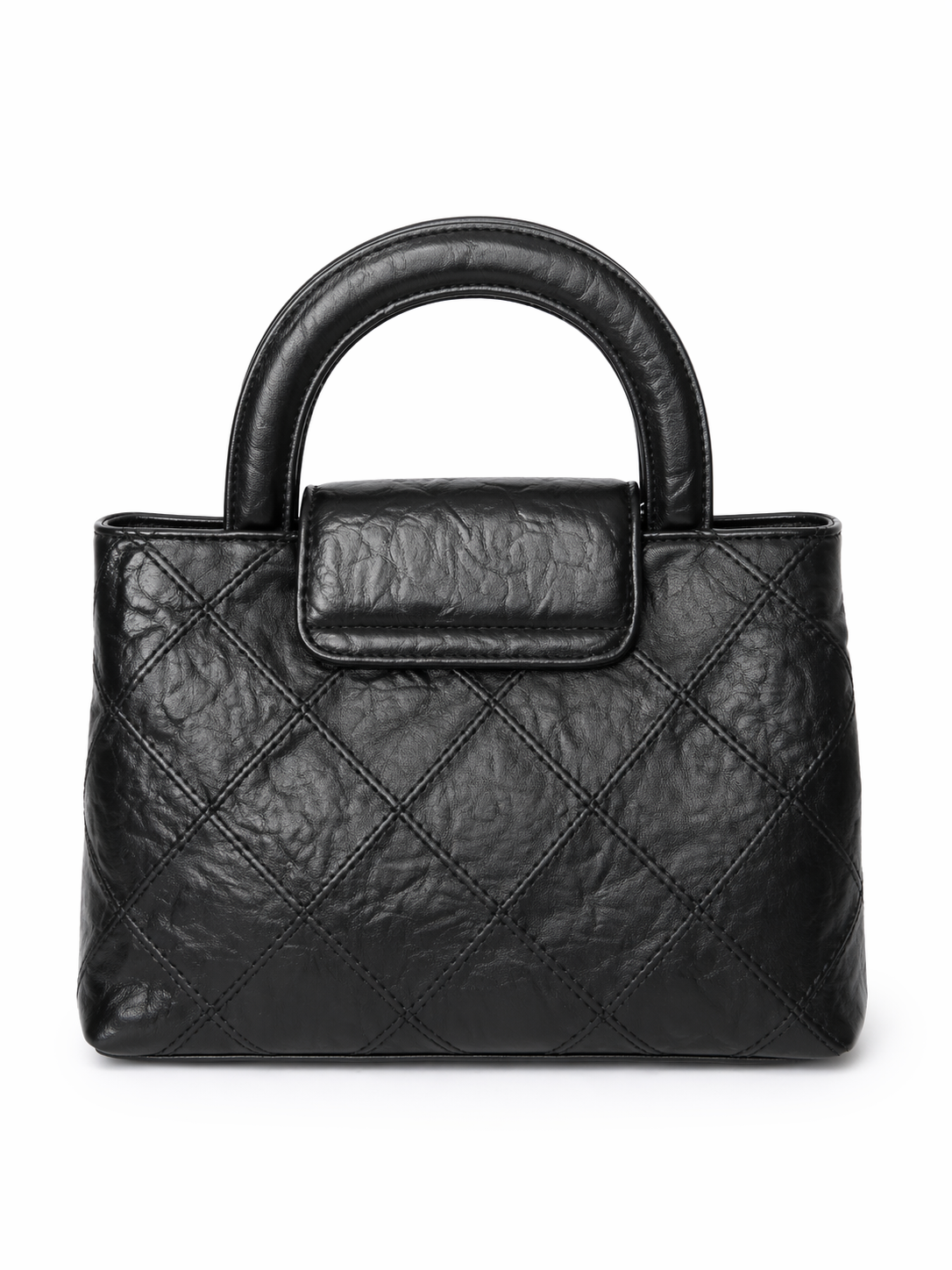 Luxe Noir Quilted Top Black Handle Bag