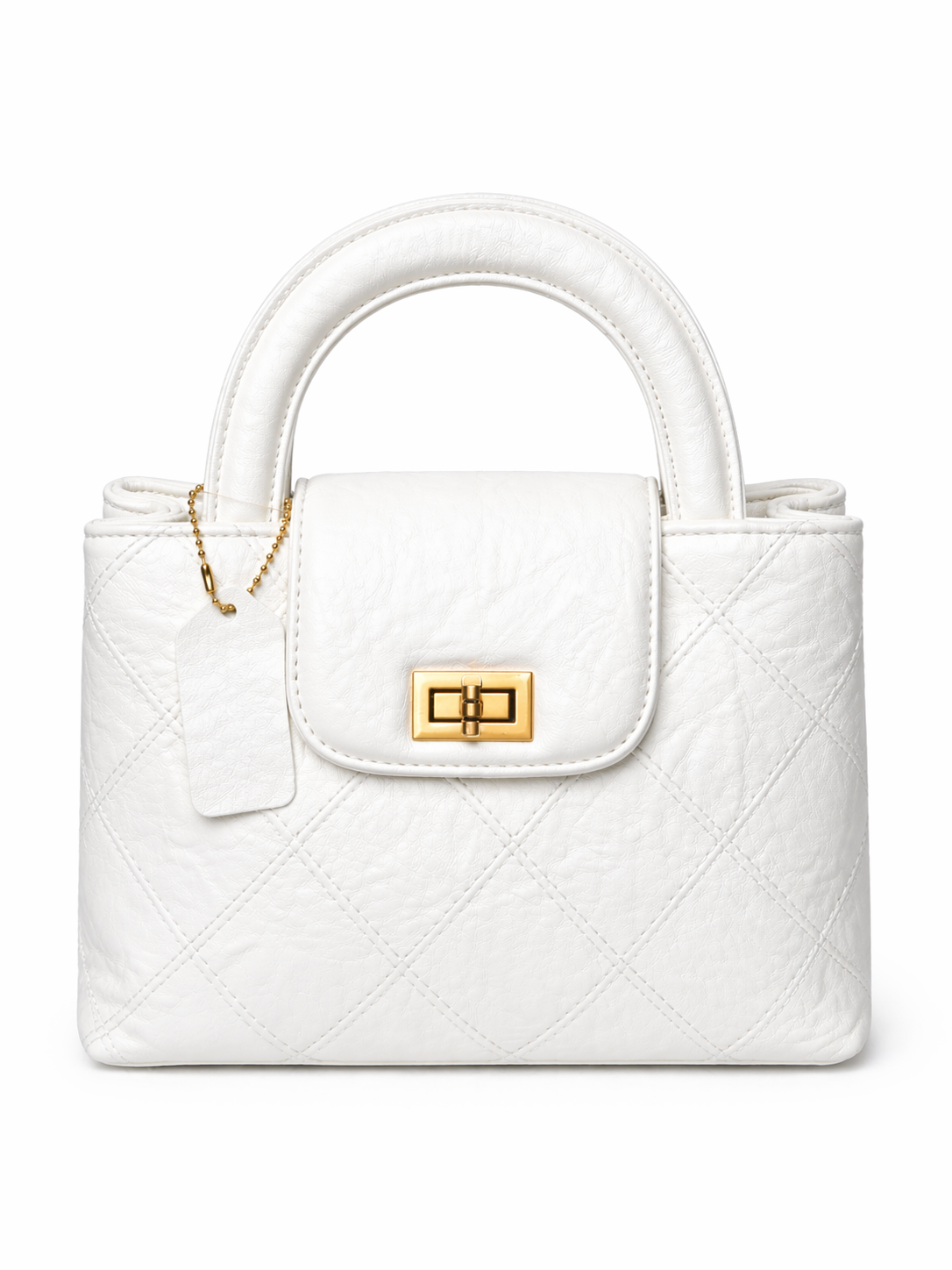 Ivory Luxe Quilted Top Handle Bag