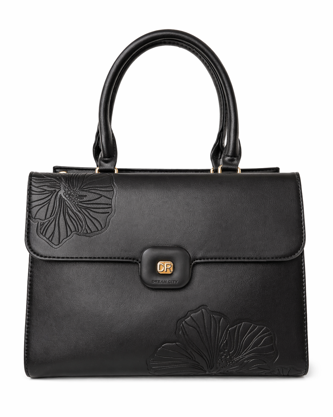 Black Floral Embossed Top Handle Handbag