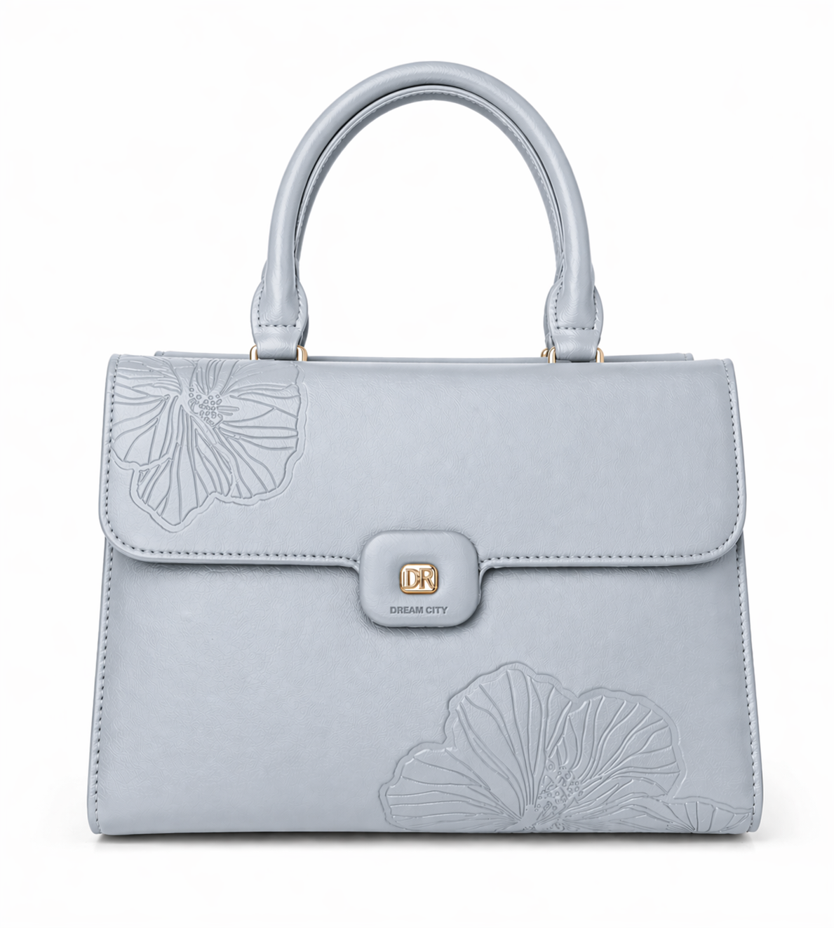Powder Blue Grey Floral Embossed Top Handle Sling Bag for Women