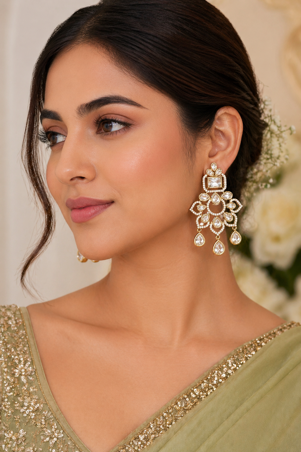 Itrani Nazaakat Polki Floral Danglers Earring