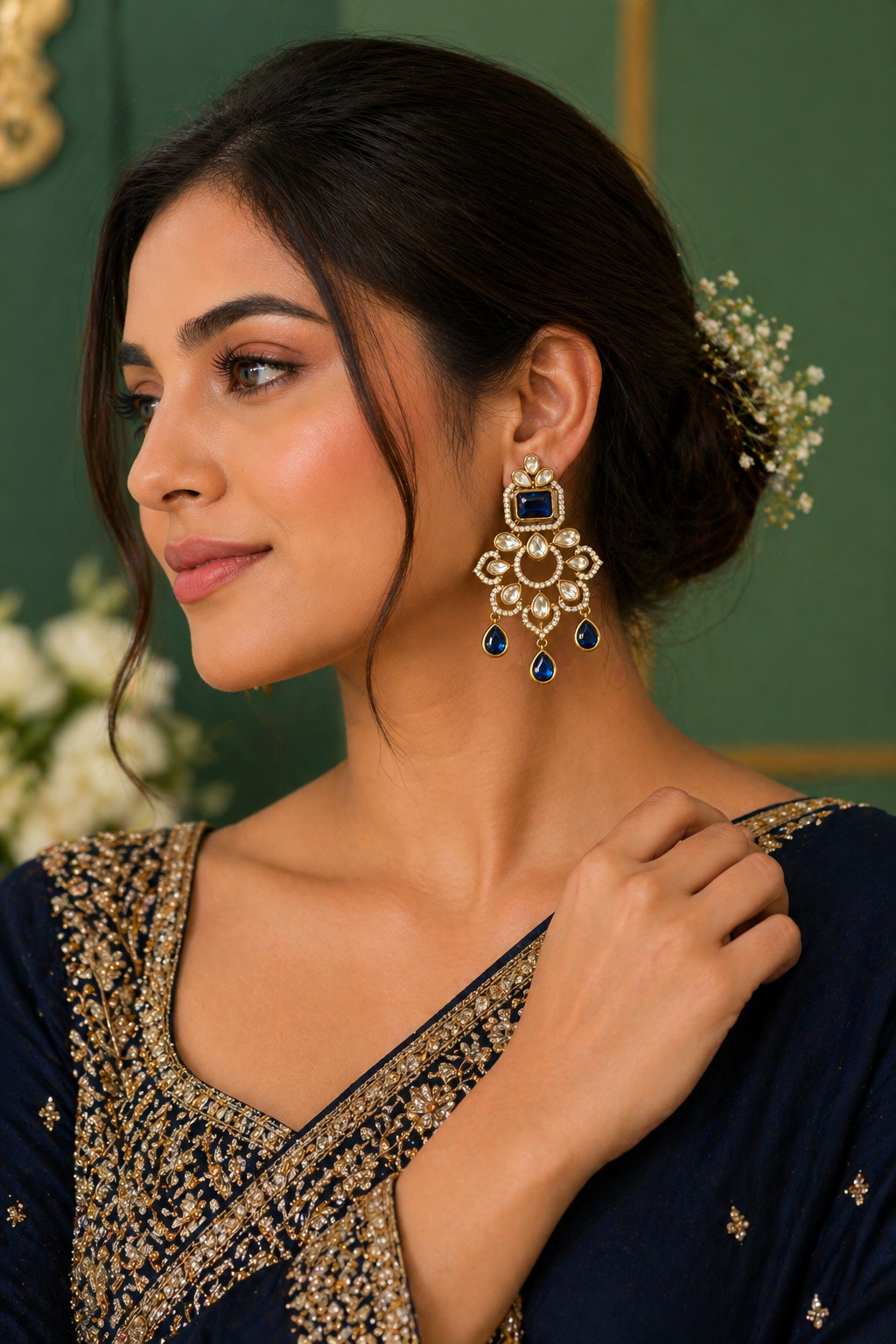 Itrani Nazaakat Polki Floral Danglers Earring