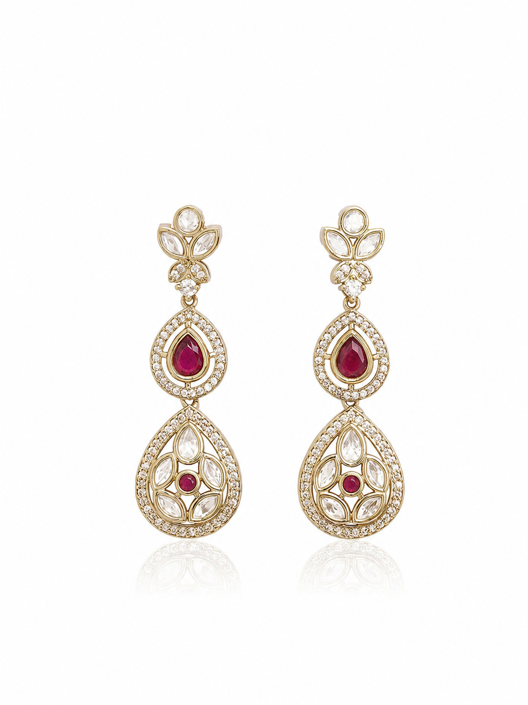 Itrani Jet Black Drop Earrings with American Diamond & Polki Detailing
