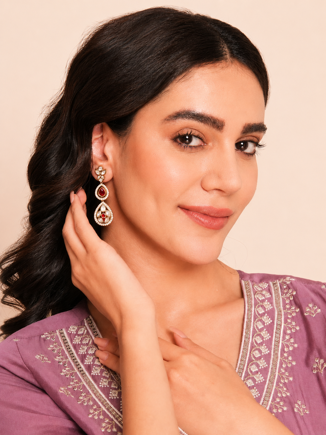 Itrani Jet Black Drop Earrings with American Diamond & Polki Detailing