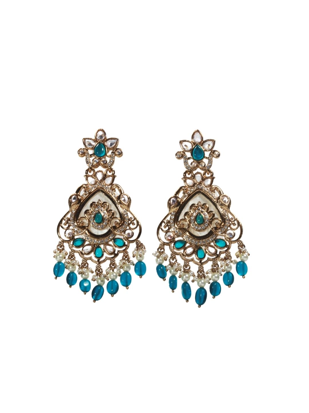 Turquoise AD Stone Mehendi Finish Chandbali Earrings