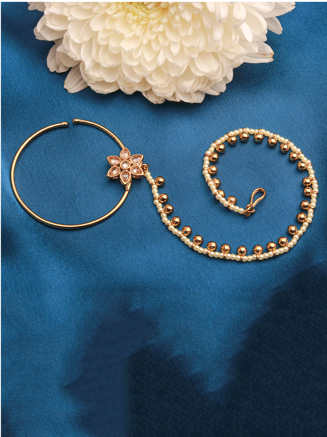 Pearl Chain Nathni with American Diamond Hoop