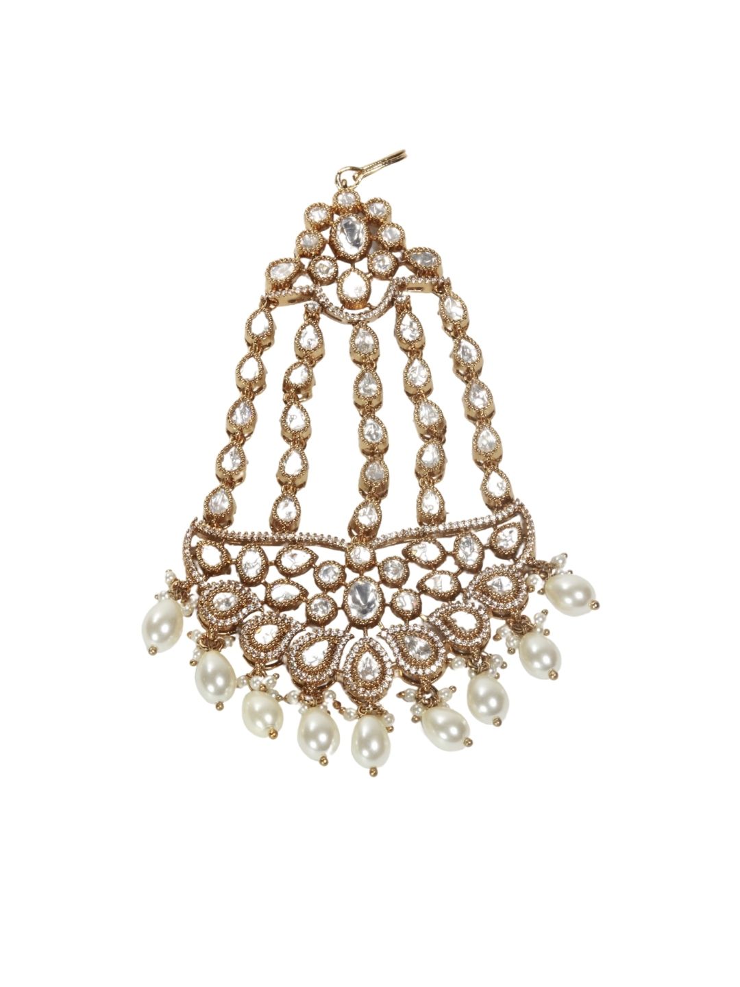 Elegant Gold Finish Passa with Pearl Droplets & Reverse American Diamonds