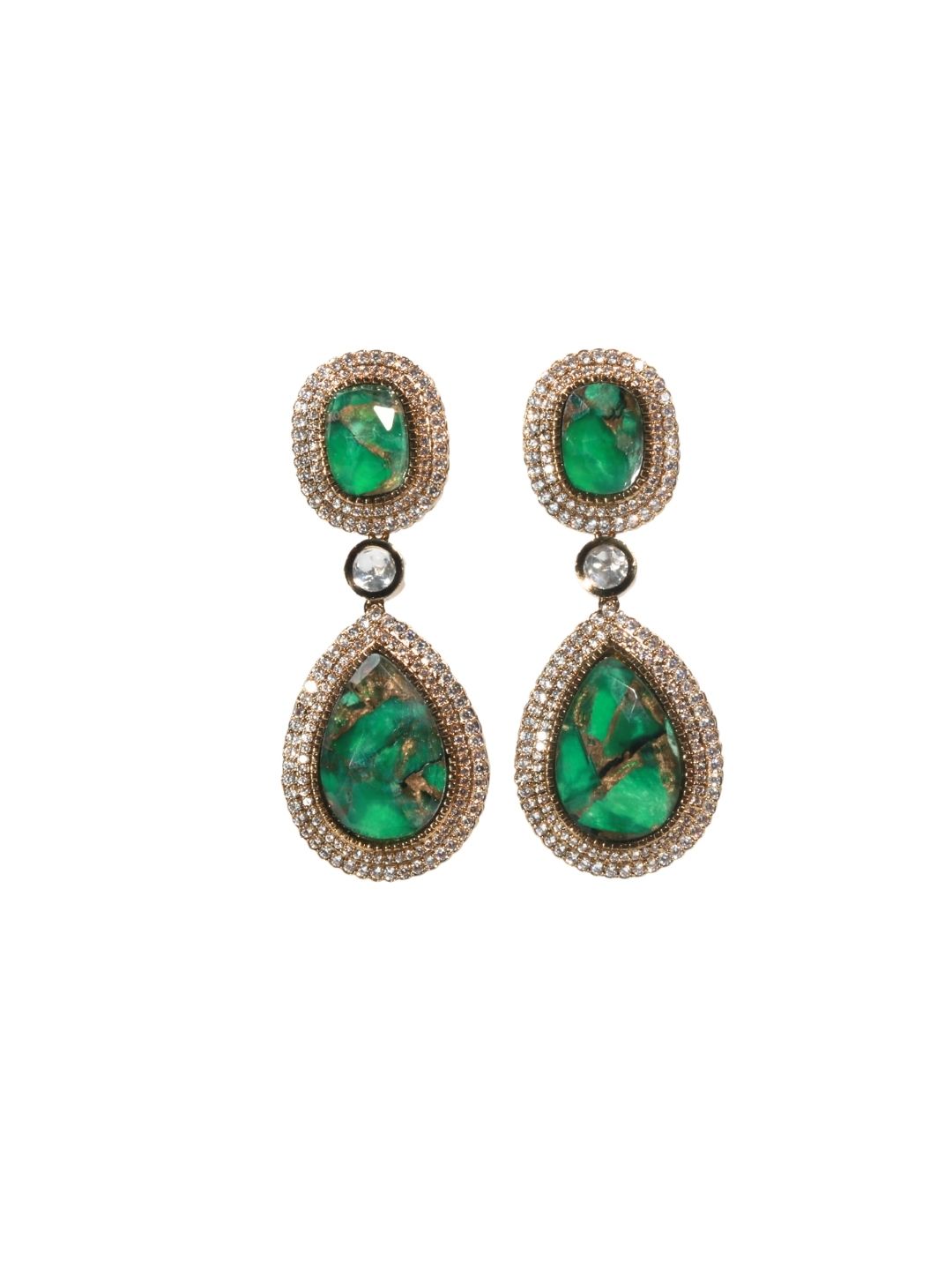 Regal Polki Pearl Dangler Earrings in Antique Mehendi Finish