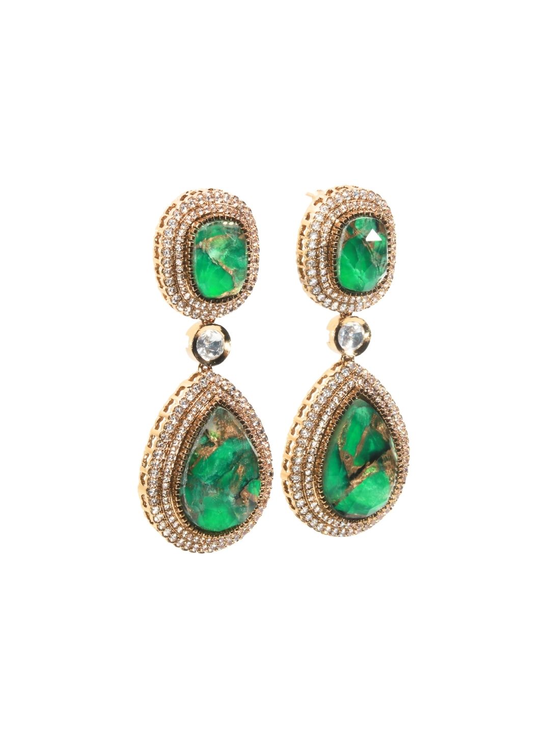 Regal Polki Pearl Dangler Earrings in Antique Mehendi Finish