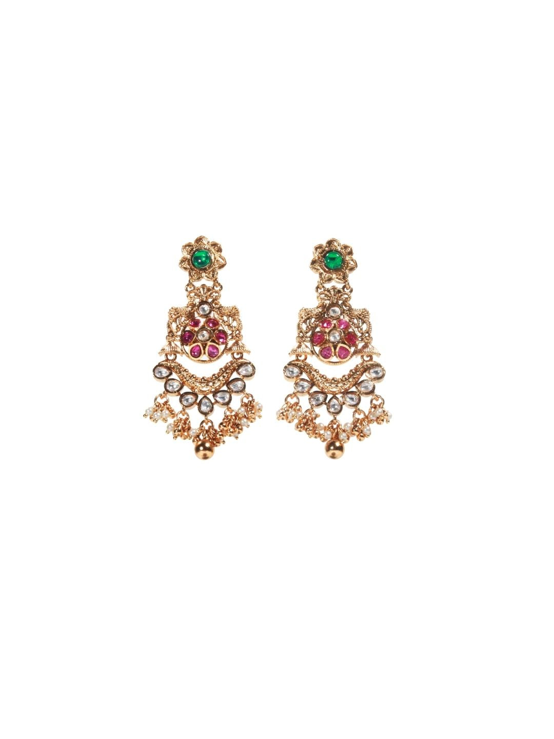 Itrani Royal Grace Kundan Pearl Drop Earrings with Emerald Accents