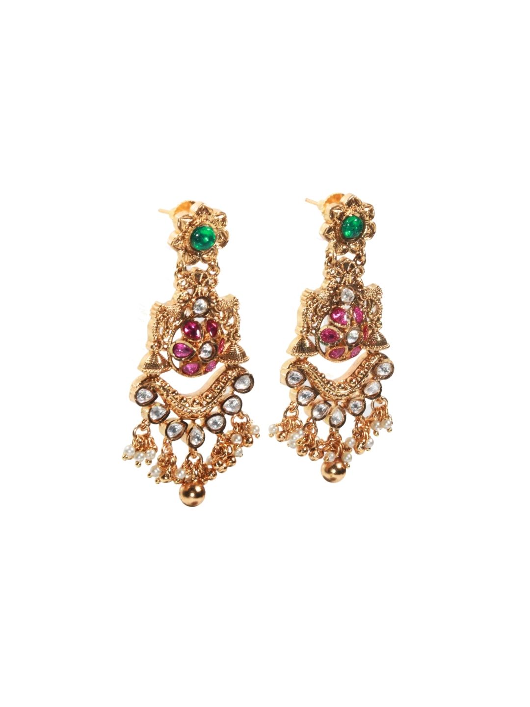 Itrani Royal Grace Kundan Pearl Drop Earrings with Emerald Accents