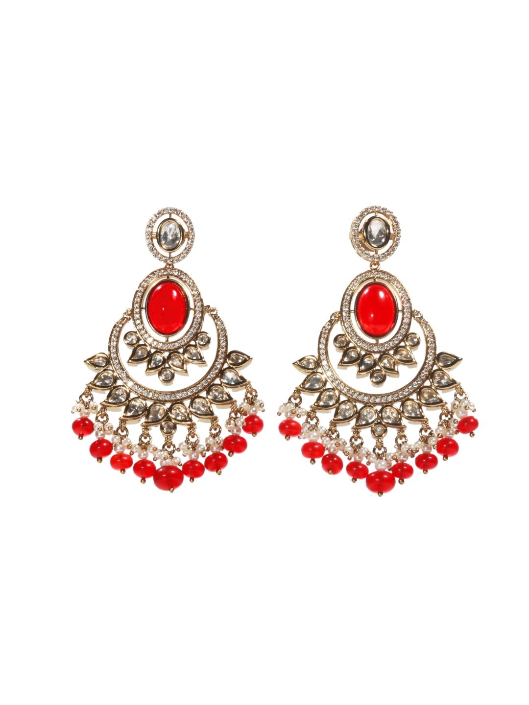 Red Monalisa Polki Chandbali Earrings in Brass