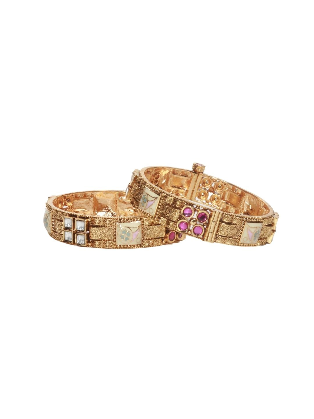 Rajwadi 22K Gold-Finish Bangles with Floral Emerald Stone