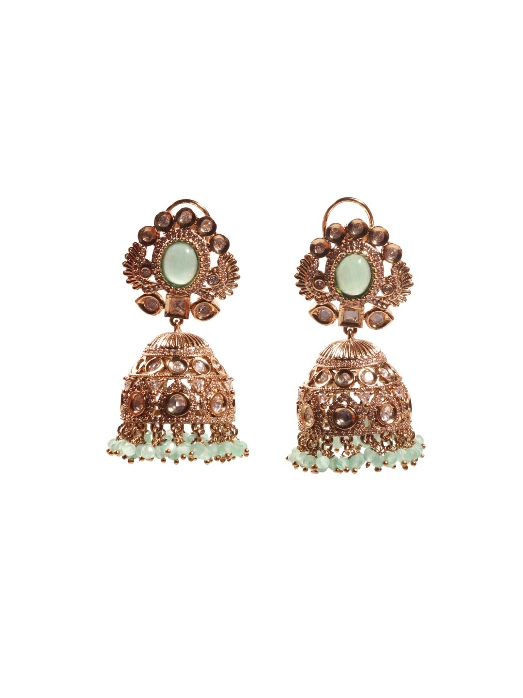 Polki Monalisa Mint Lariya Jhumka Earrings