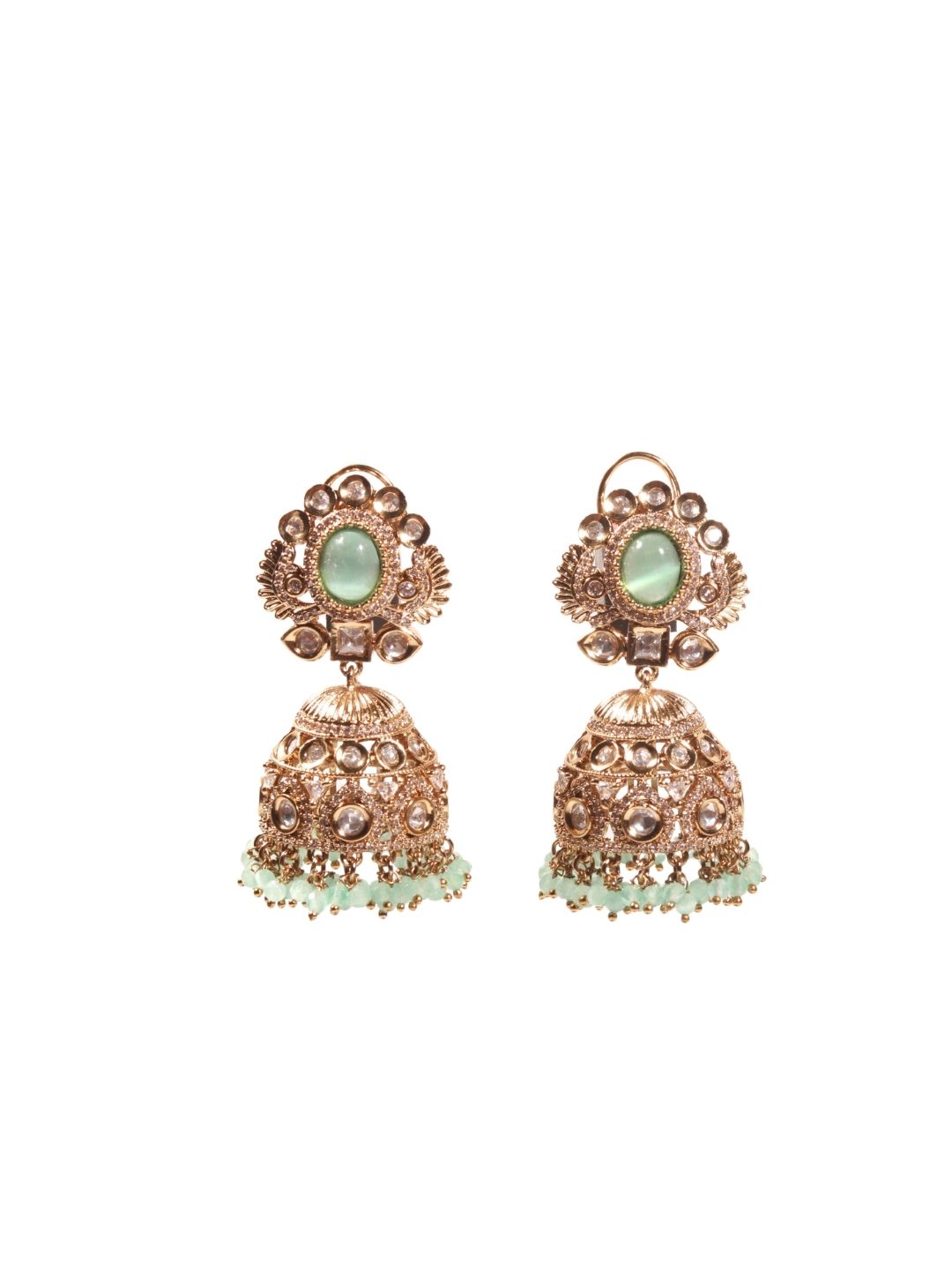 Polki Monalisa Mint Lariya Jhumka Earrings