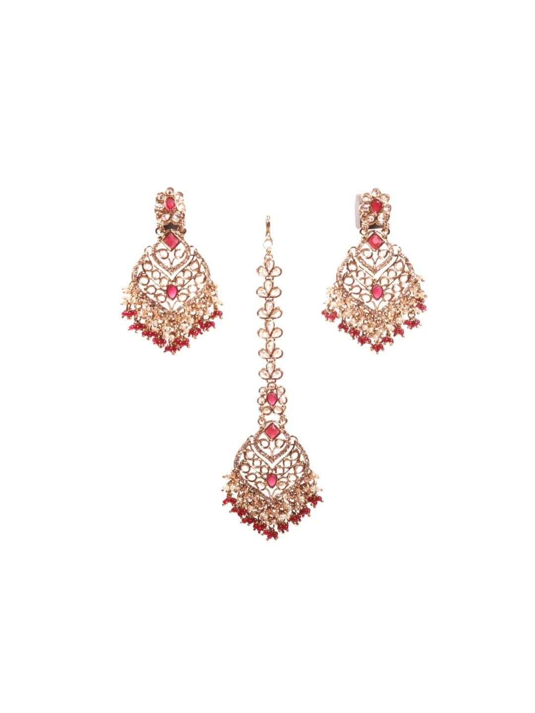 Elegant Chandbali Earrings & Maang Tikka Set with Chaton Stones