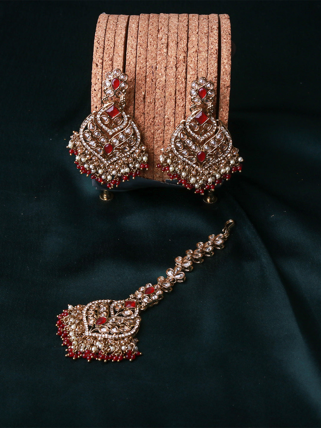 Elegant Chandbali Earrings & Maang Tikka Set with Chaton Stones