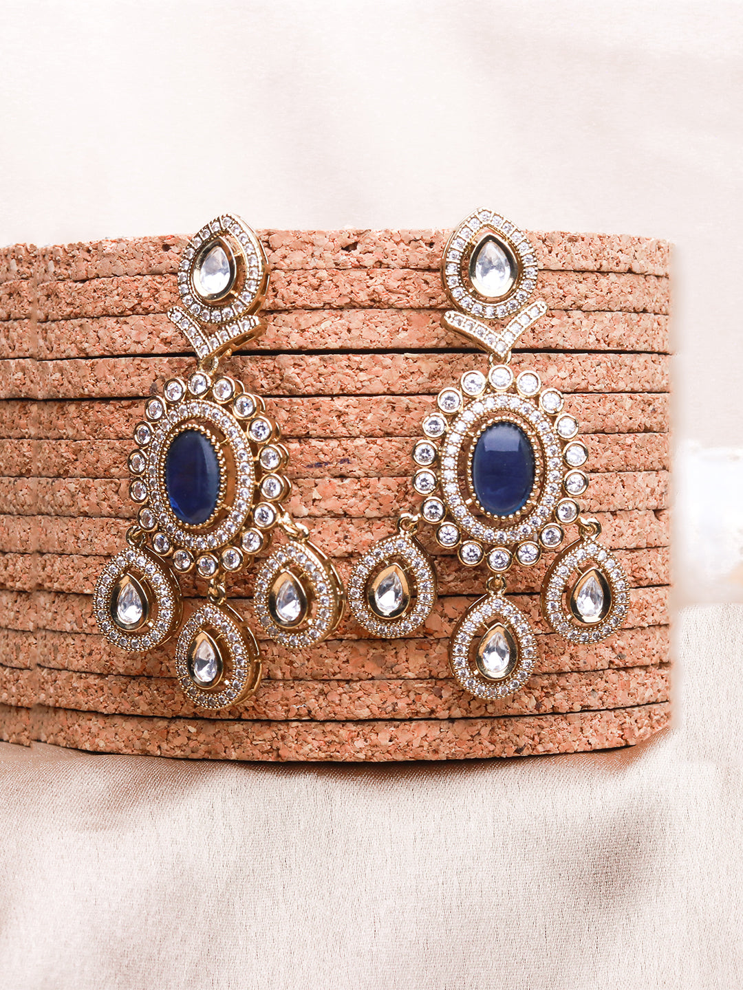 Royal Blue Monalisa Polki Chandbali Earrings
