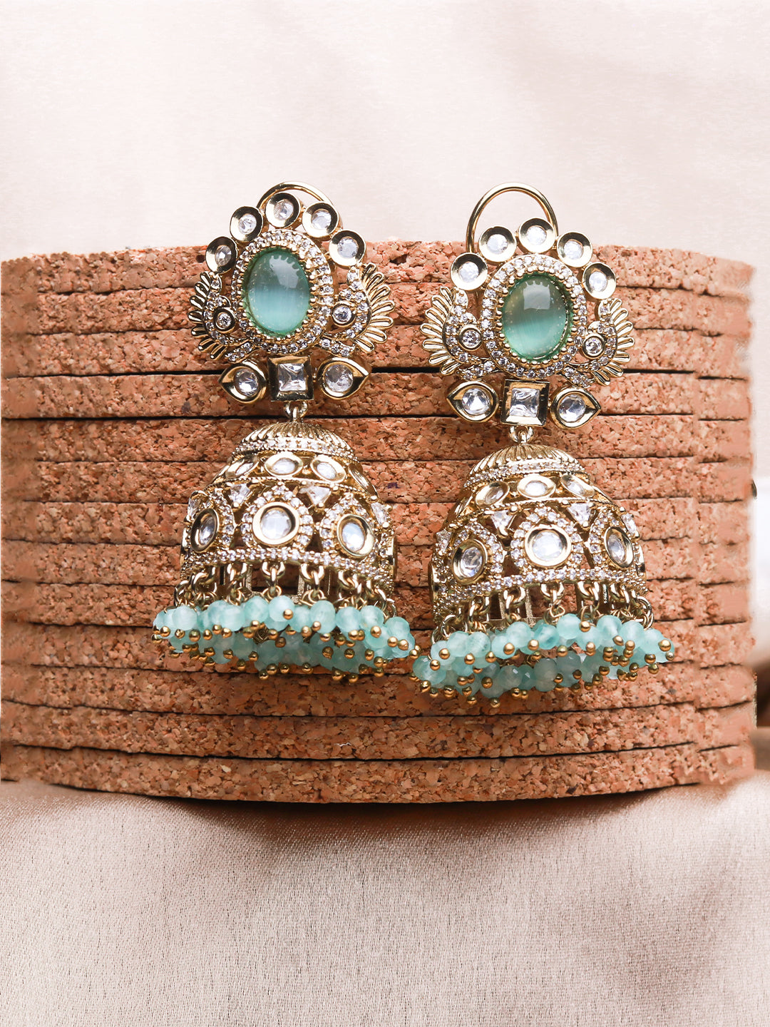 Polki Monalisa Mint Lariya Jhumka Earrings