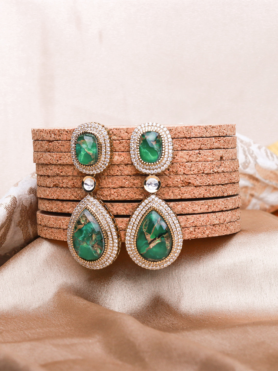 Regal Polki Pearl Dangler Earrings in Antique Mehendi Finish