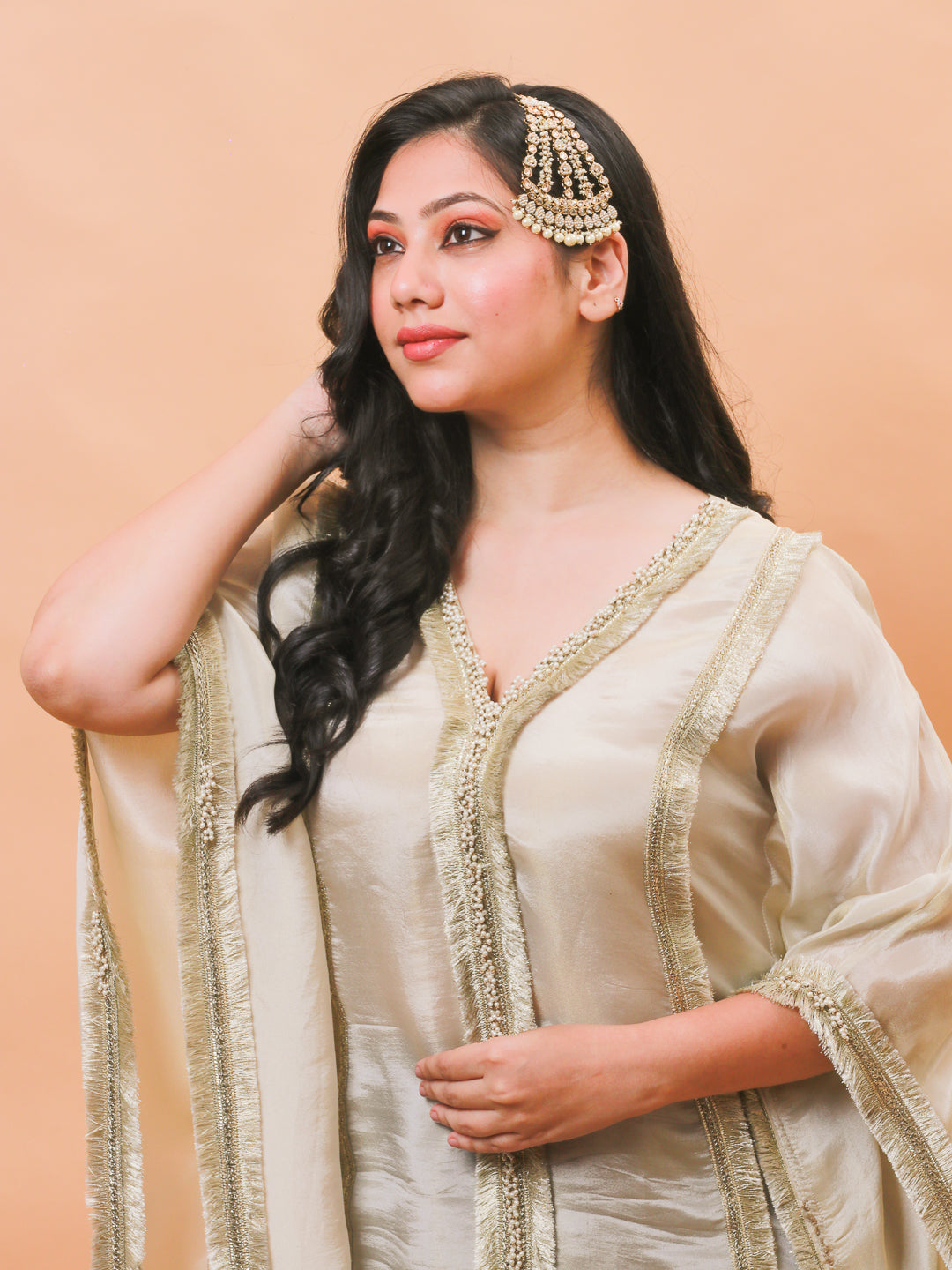 Oyal Gold Finish Passa with Pearl Droplets & Reverse American Diamonds
