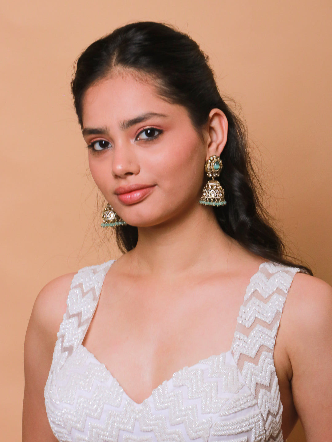 Polki Monalisa Mint Lariya Jhumka Earrings