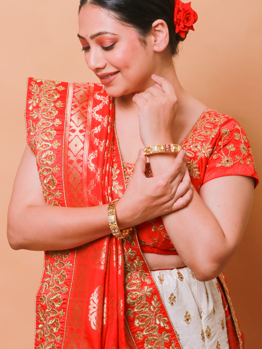 Rajwadi 22K Gold-Finish Bangles with Floral Emerald Stone