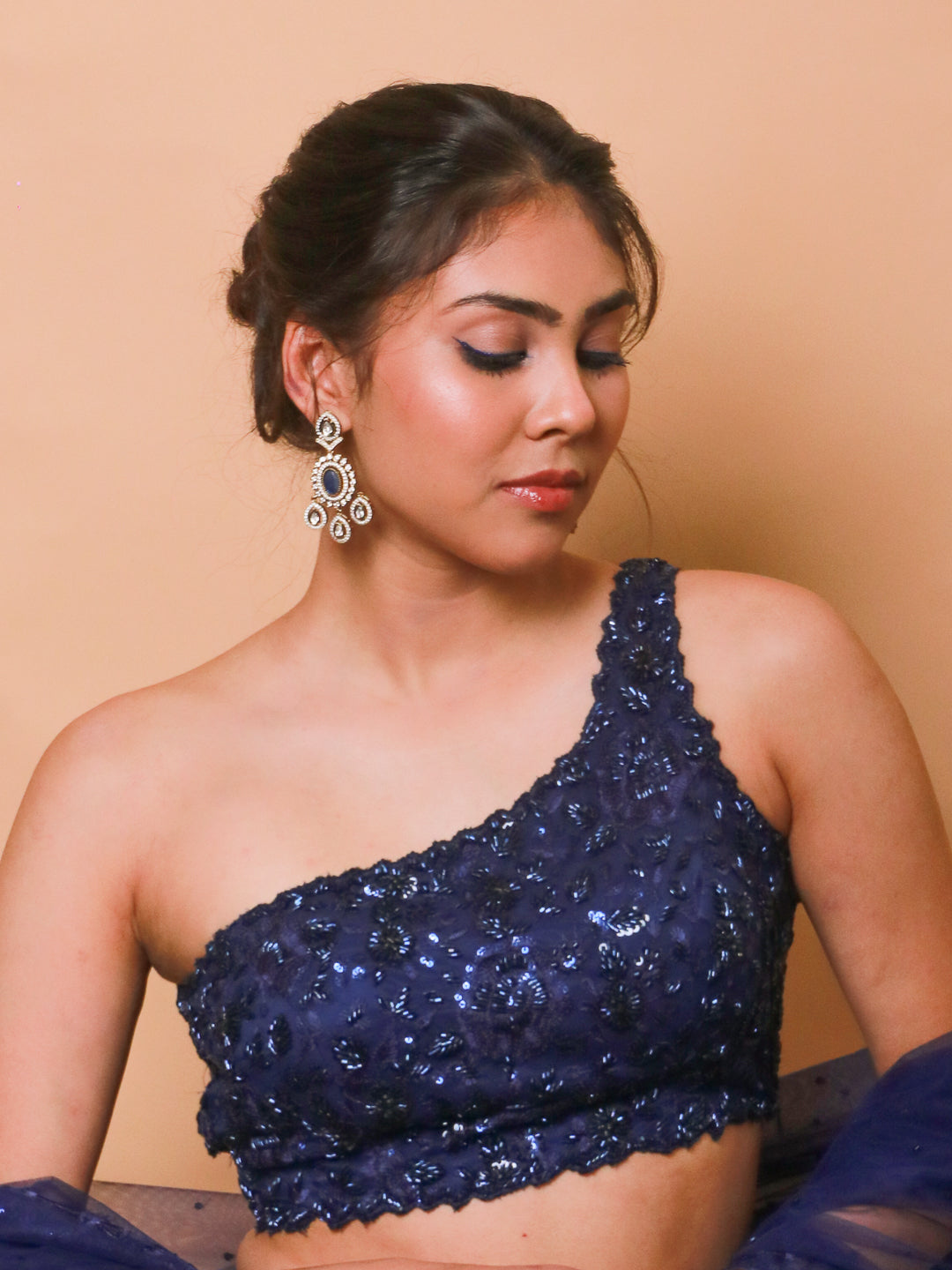 Royal Blue Monalisa Polki Chandbali Earrings