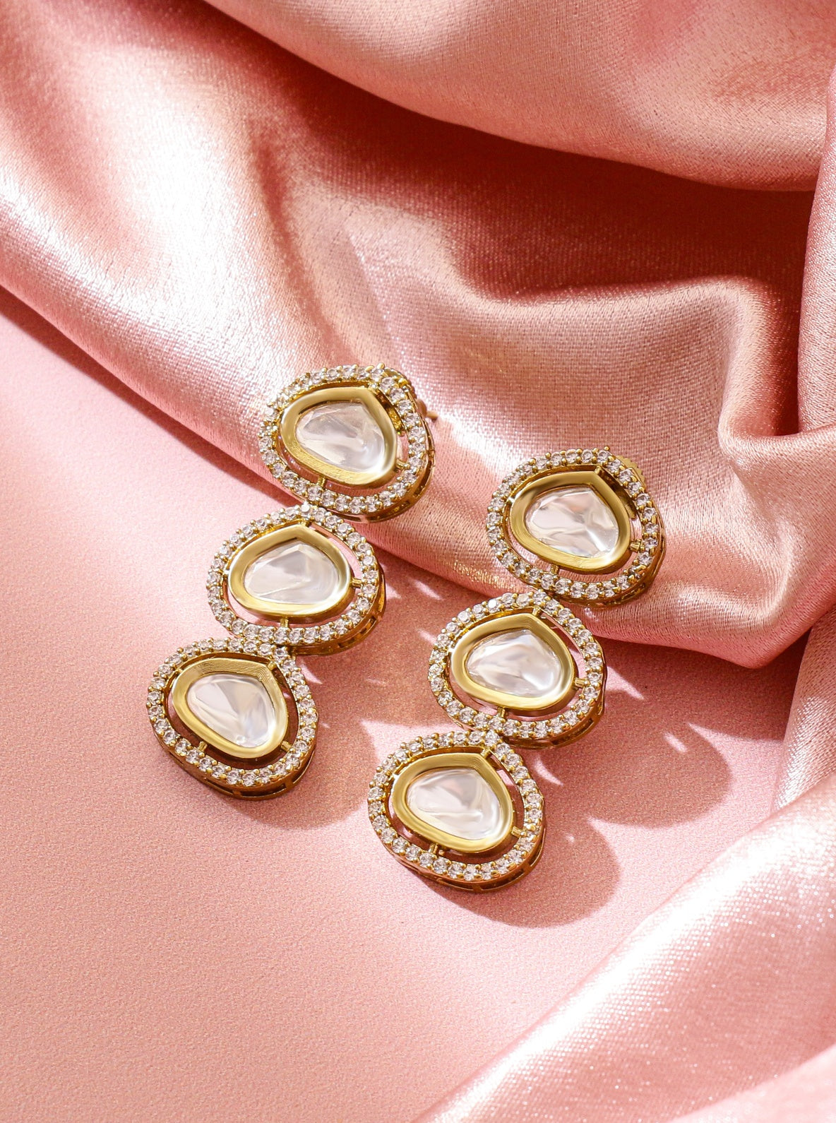 Itrani Crystal Drop Kundan Earrings – Long Brass Statement Jewellery for Weddings & Parties