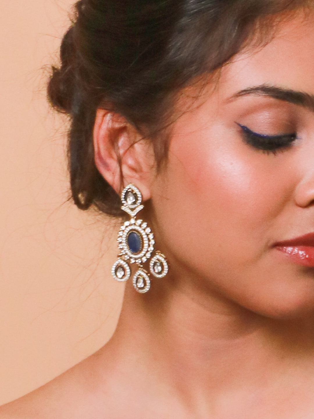 Royal Blue Monalisa Polki Chandbali Earrings
