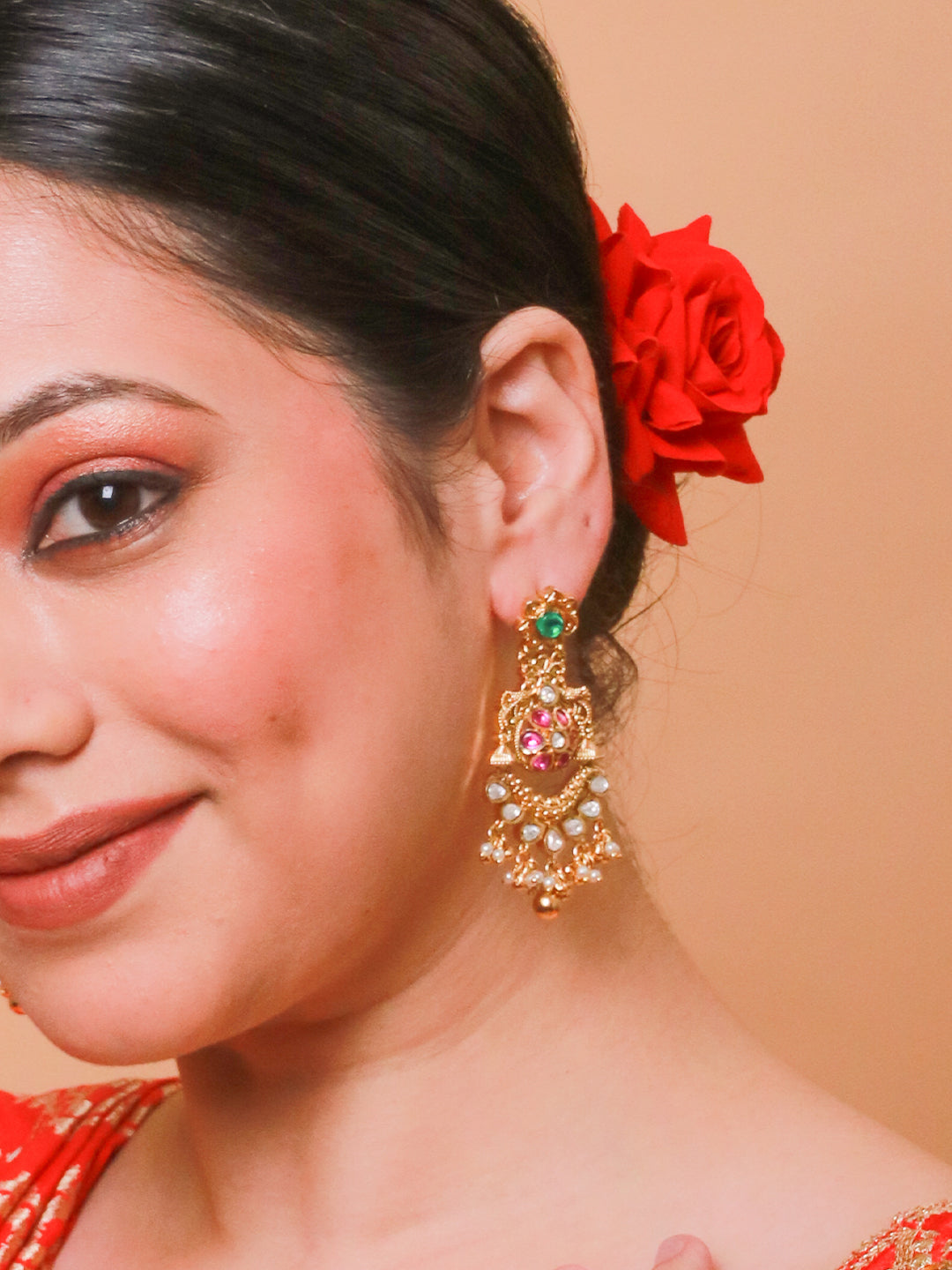 Itrani Royal Grace Kundan Pearl Drop Earrings with Emerald Accents