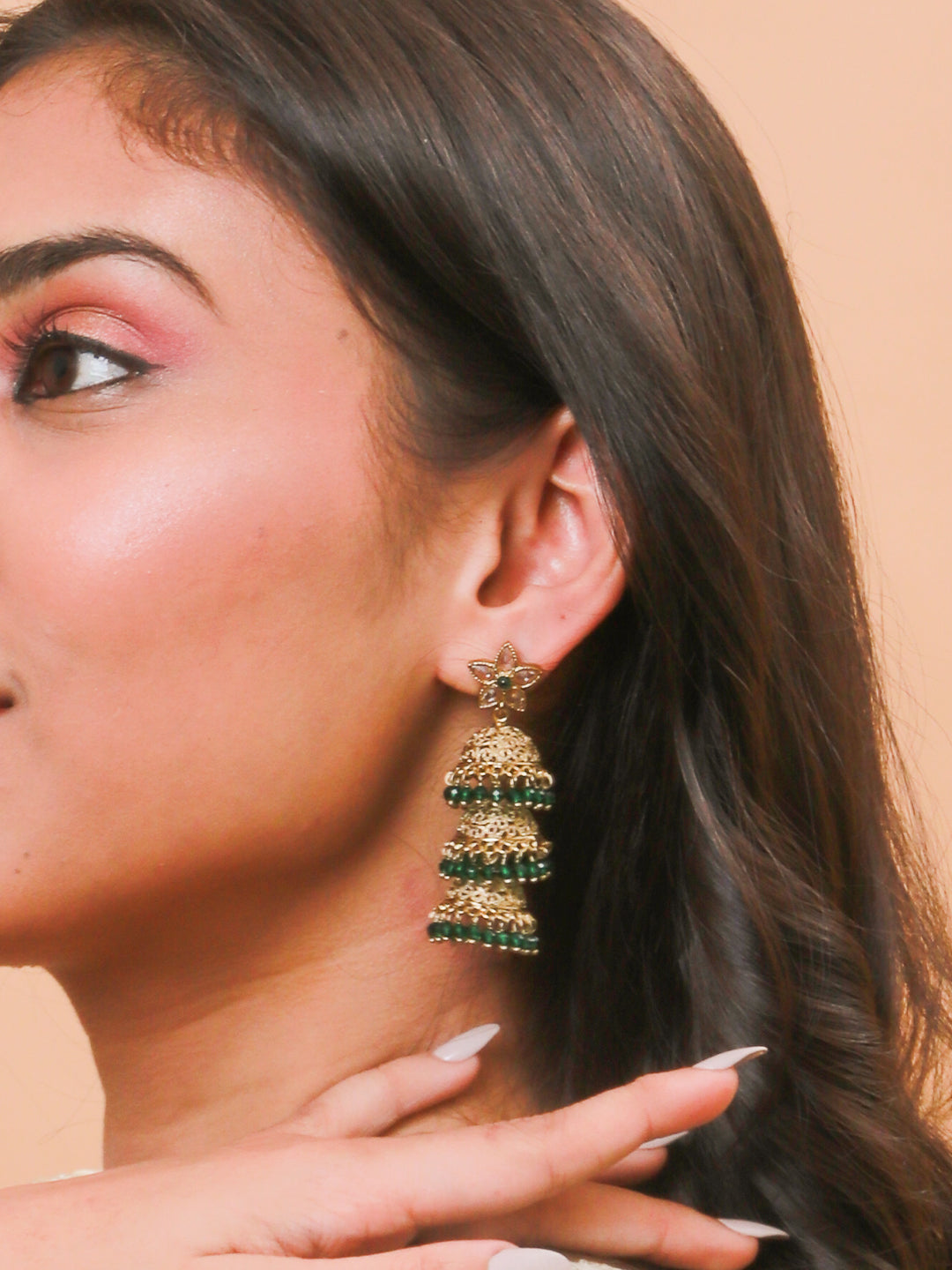 Green Lariya 3-Step Layered Jhumka Earrings