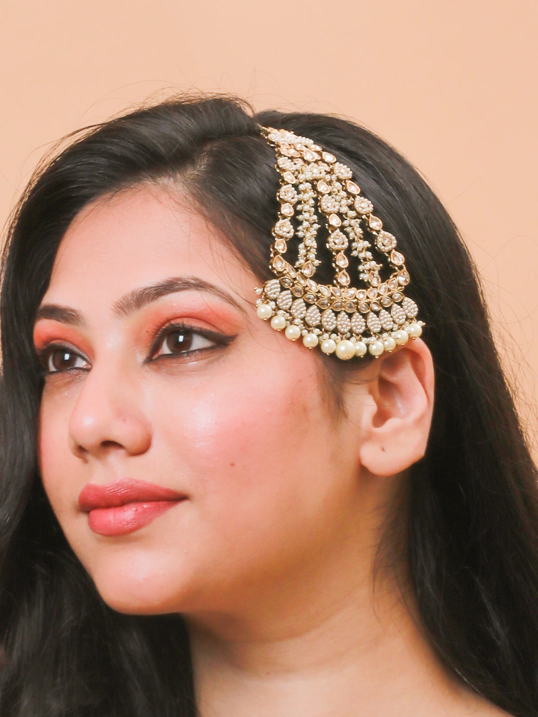 Oyal Gold Finish Passa with Pearl Droplets & Reverse American Diamonds