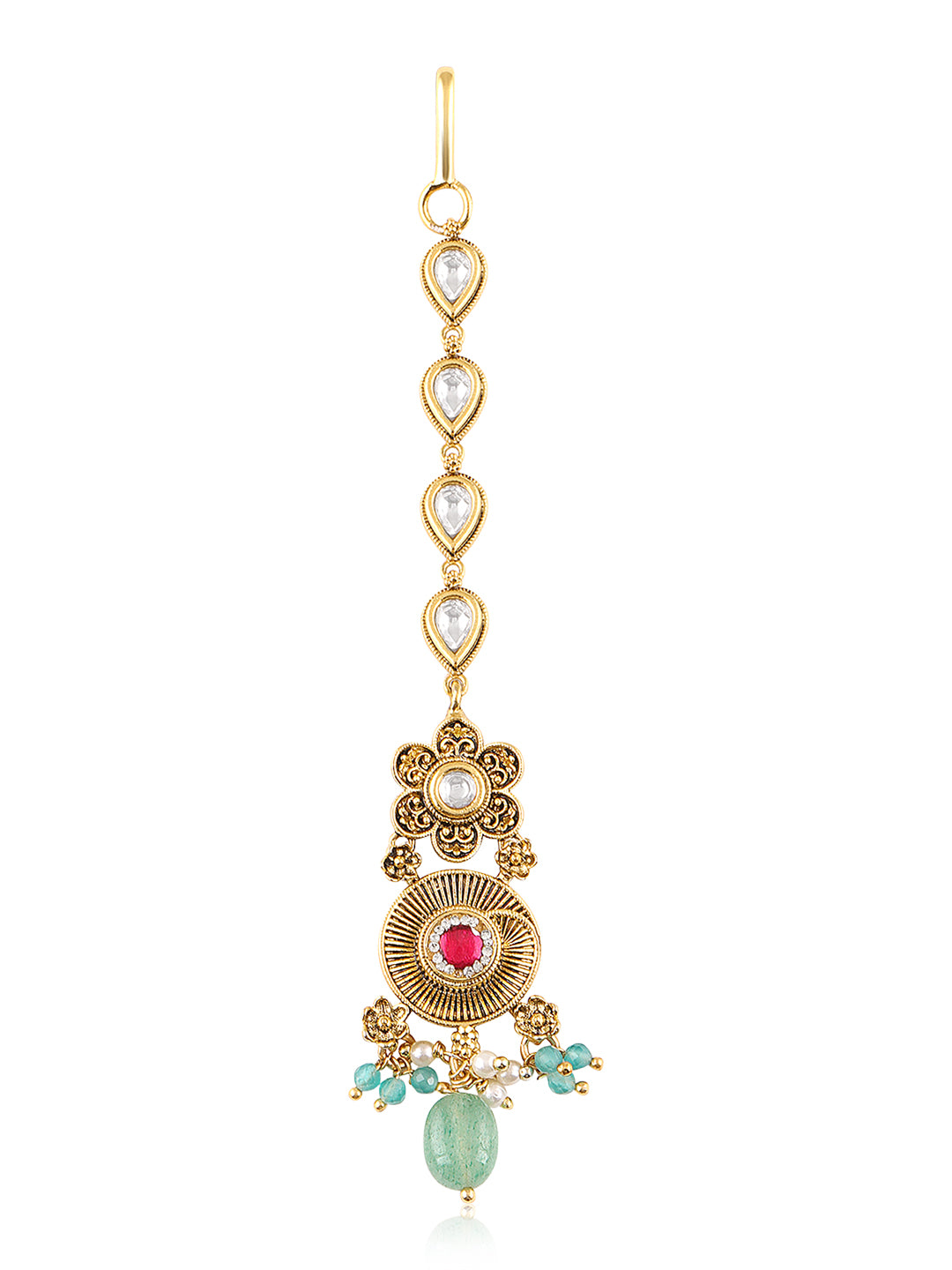 Itrani Rangriti Temple Jhumka With Rani and Green Aventurine Strawberry  Necklace Set – Antique Gold Multicolor Bridal Jewellery