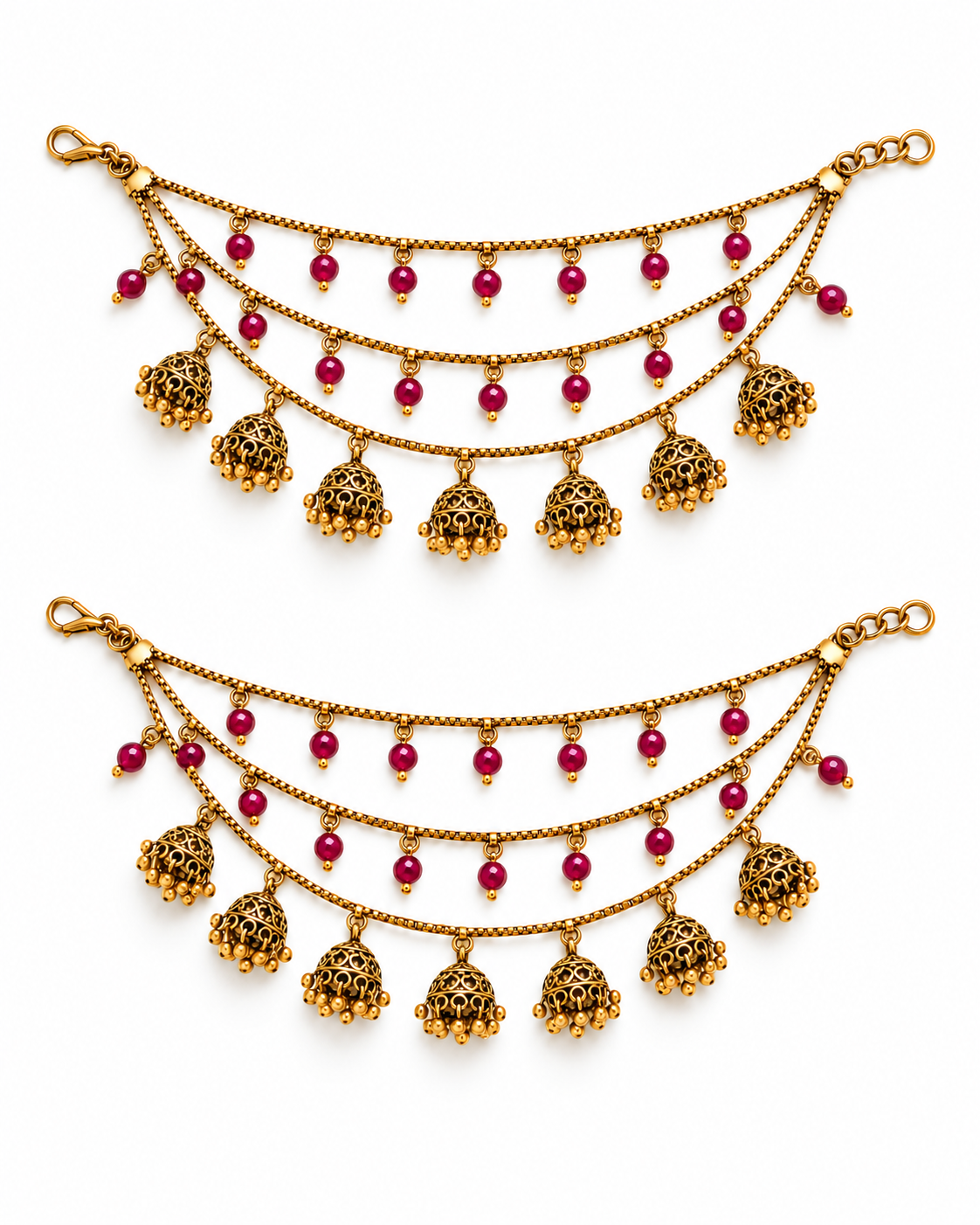 Itrani Mehr Ruby Jhumka Ear Chain (Pair)