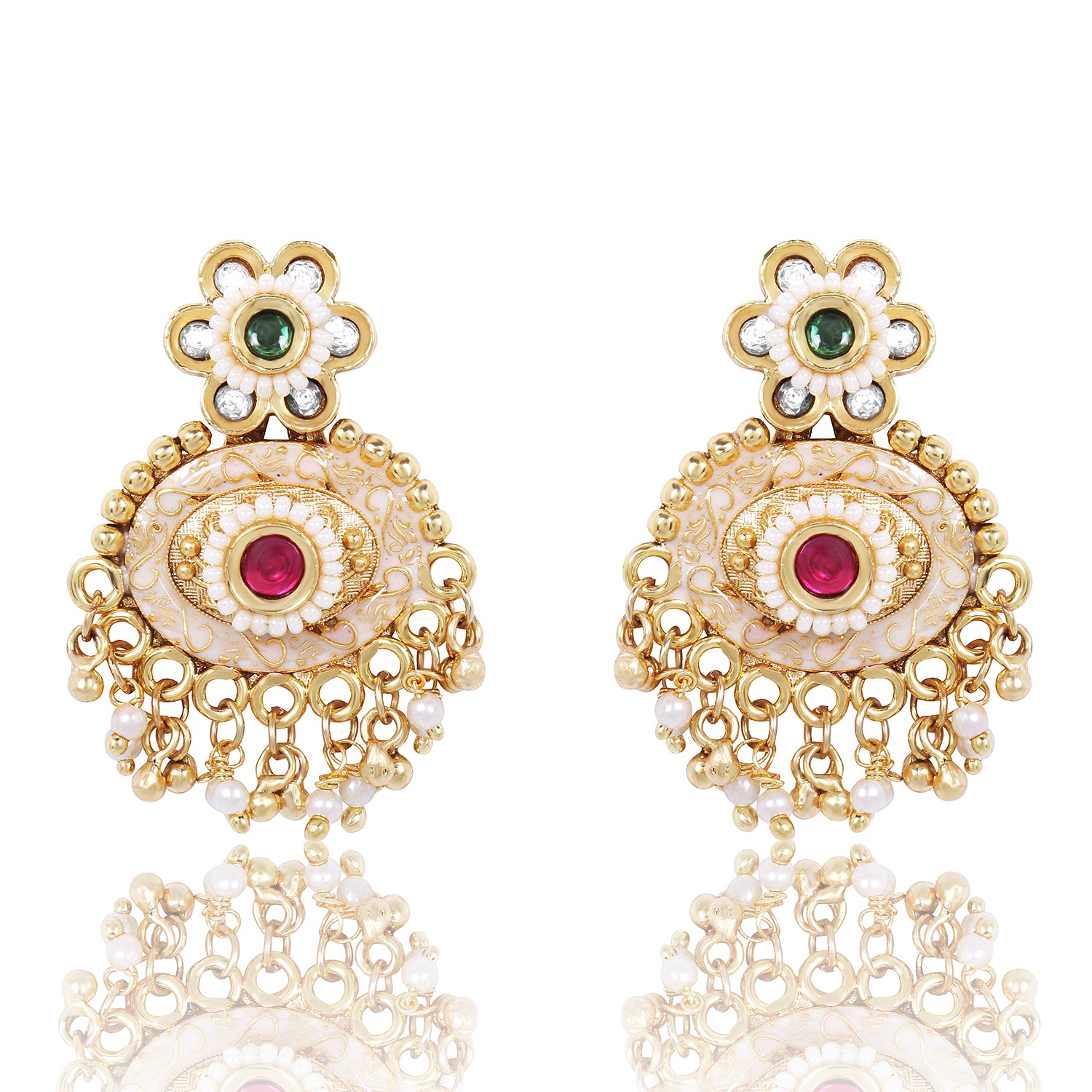 Itrani Rajwadi Gold Finish Polki Mina Necklace with Ruby-Emerald Stones