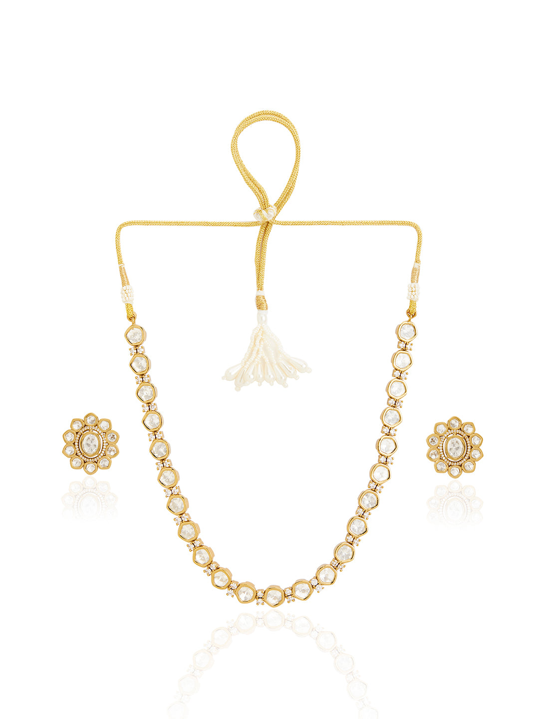 Itrani Polki American Diamond Antique Brass Necklace Set with Statement Earrings