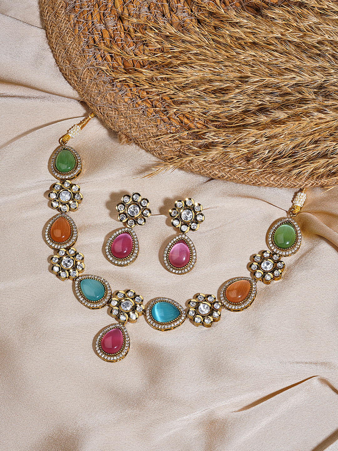 Itrani Elegant Multi-Stone Polki Necklace Set