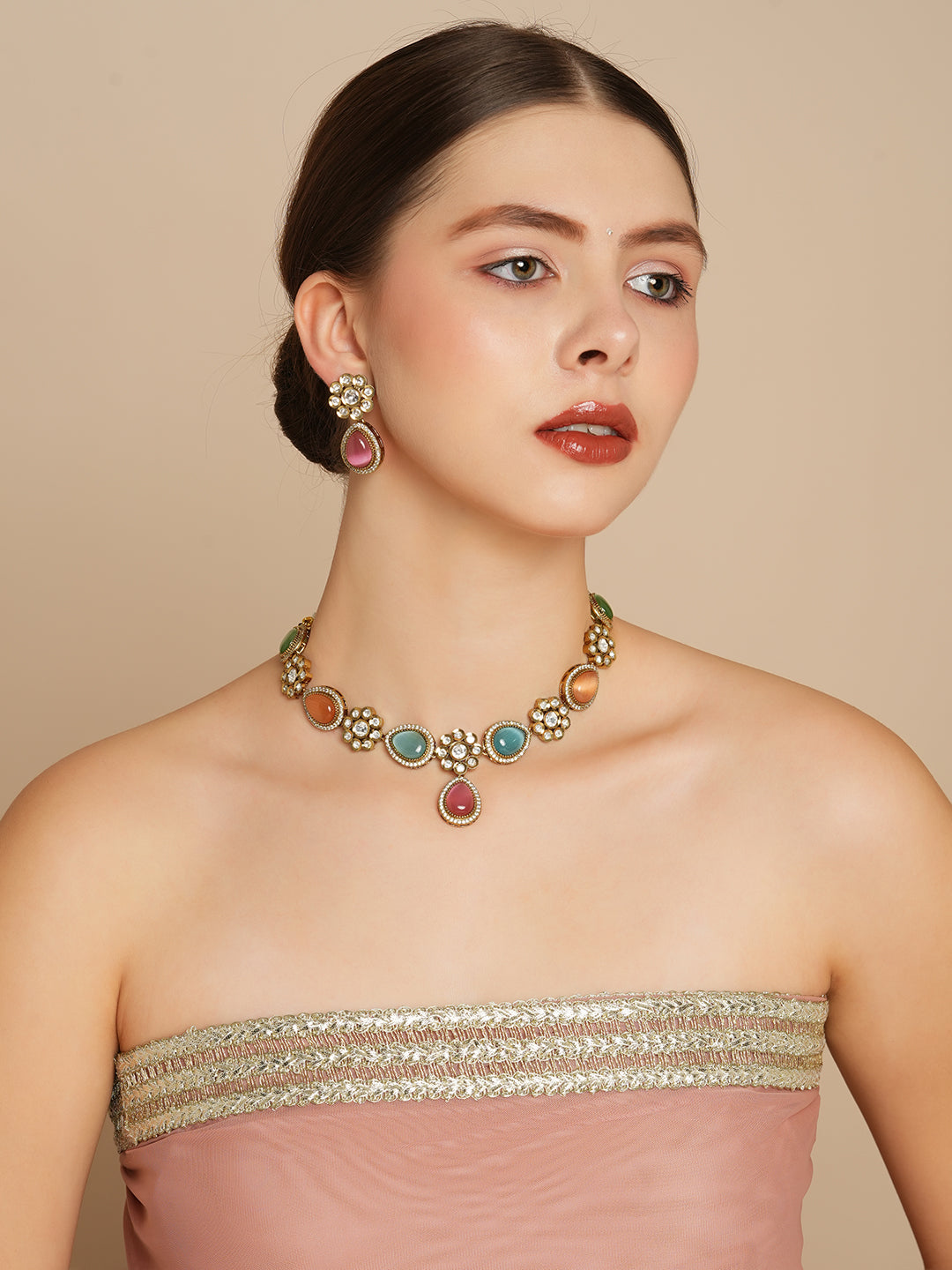 Itrani Elegant Multi-Stone Polki Necklace Set