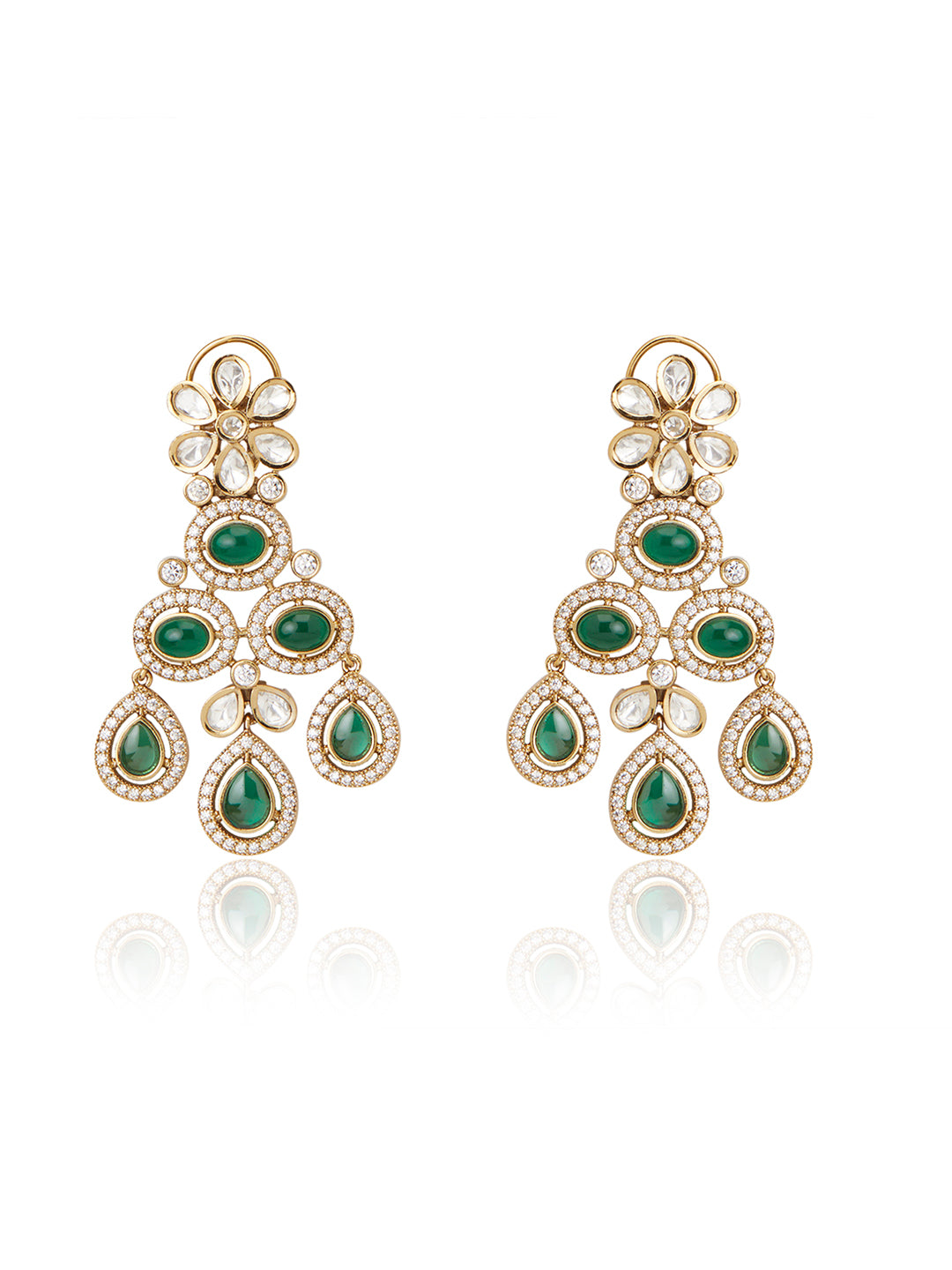 Itrani Double-Layered Green Droplet Polki Necklace Set