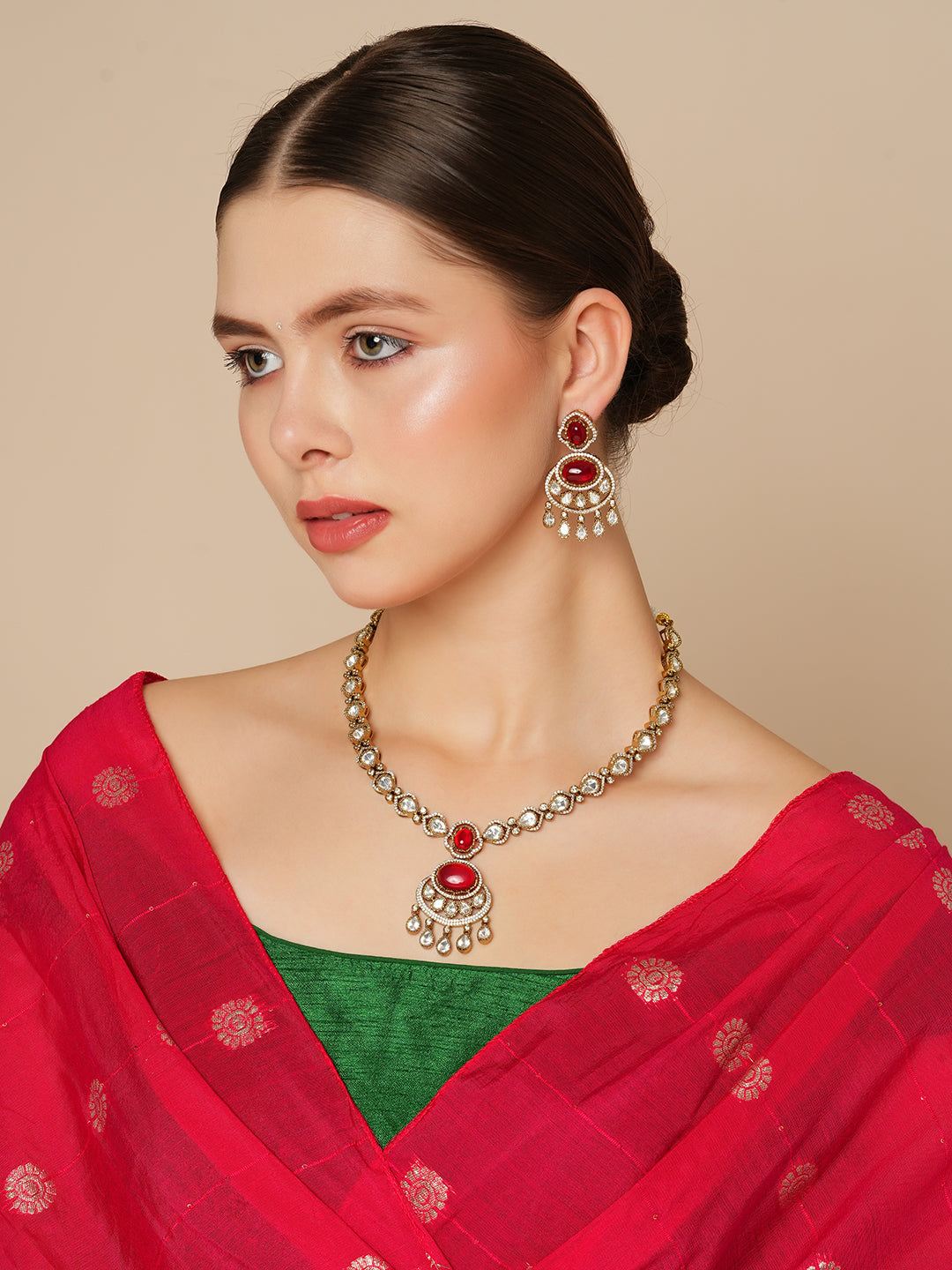 Itrani Crescent Ruby Polki Necklace Set