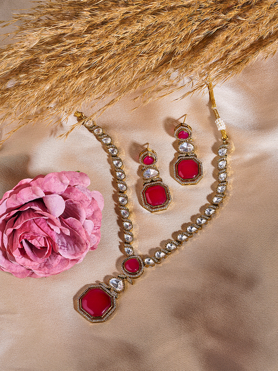 Itrani Octagon Ruby Stone Necklace Set