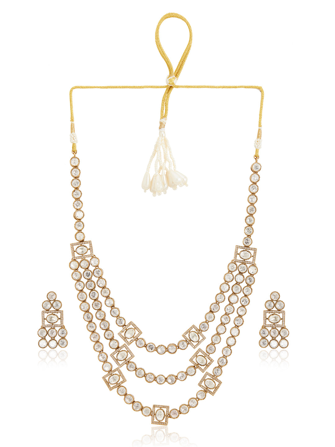 Itrani Tri-Layer Polki Diamond Cascade Necklace Set