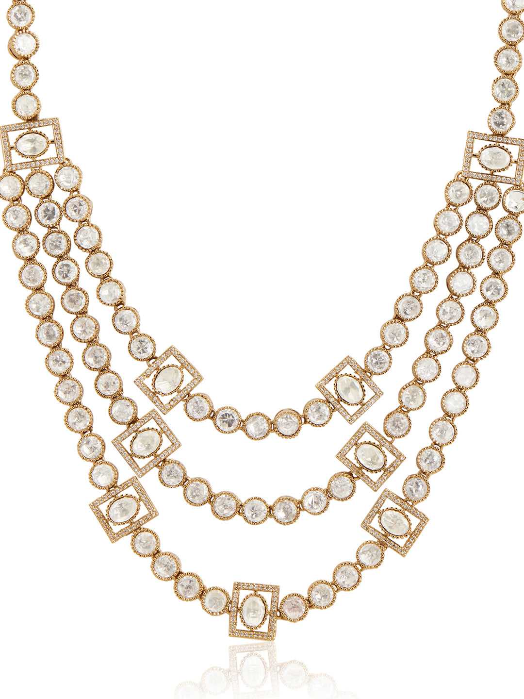 Itrani Tri-Layer Polki Diamond Cascade Necklace Set