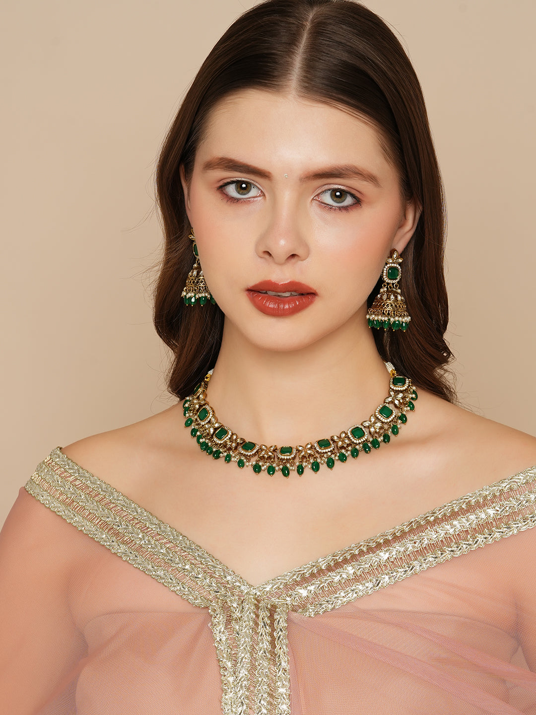 Itrani Emerald Polki Royale Necklace Set