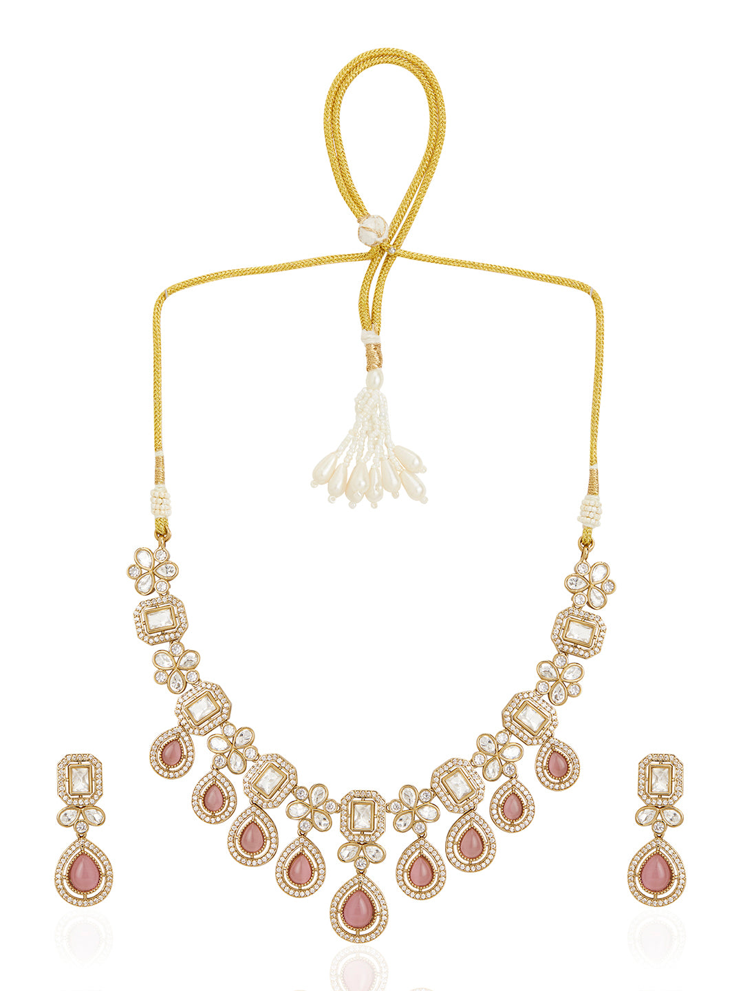 Itrani Mehndi Antique Brass Polki Necklace with Pink Monalisa Stones