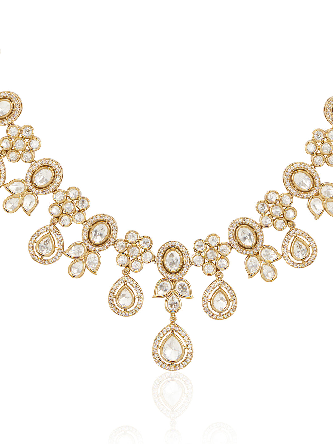 Itrani Floral Polki Necklace Set with Droplet Design