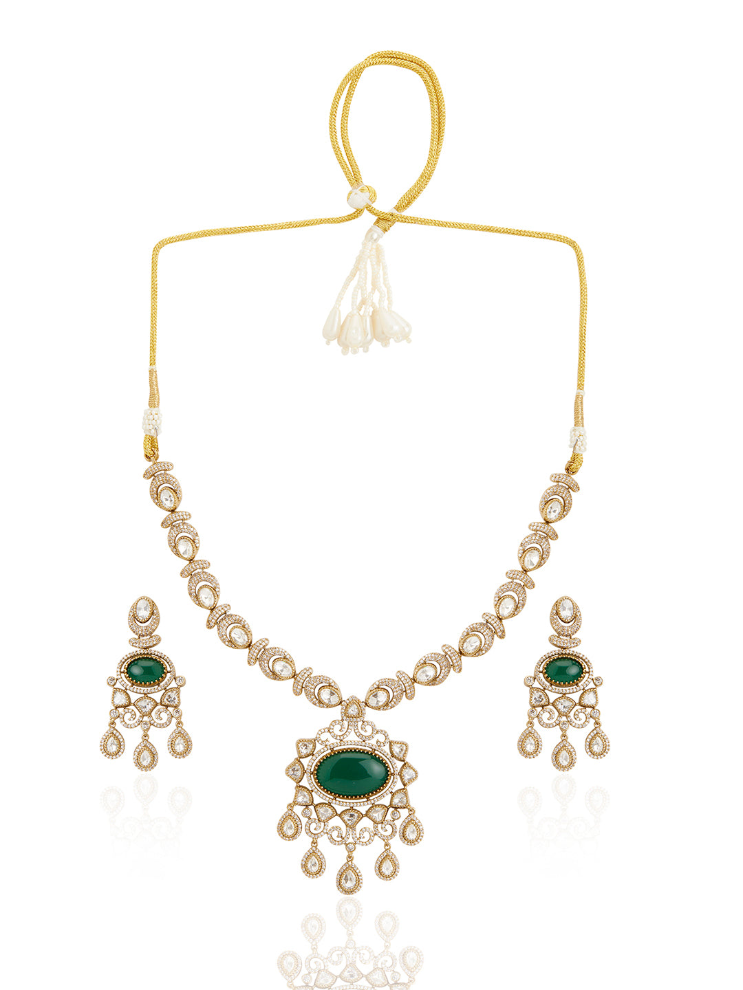 Itrani Royal Emerald Polki Necklace Set